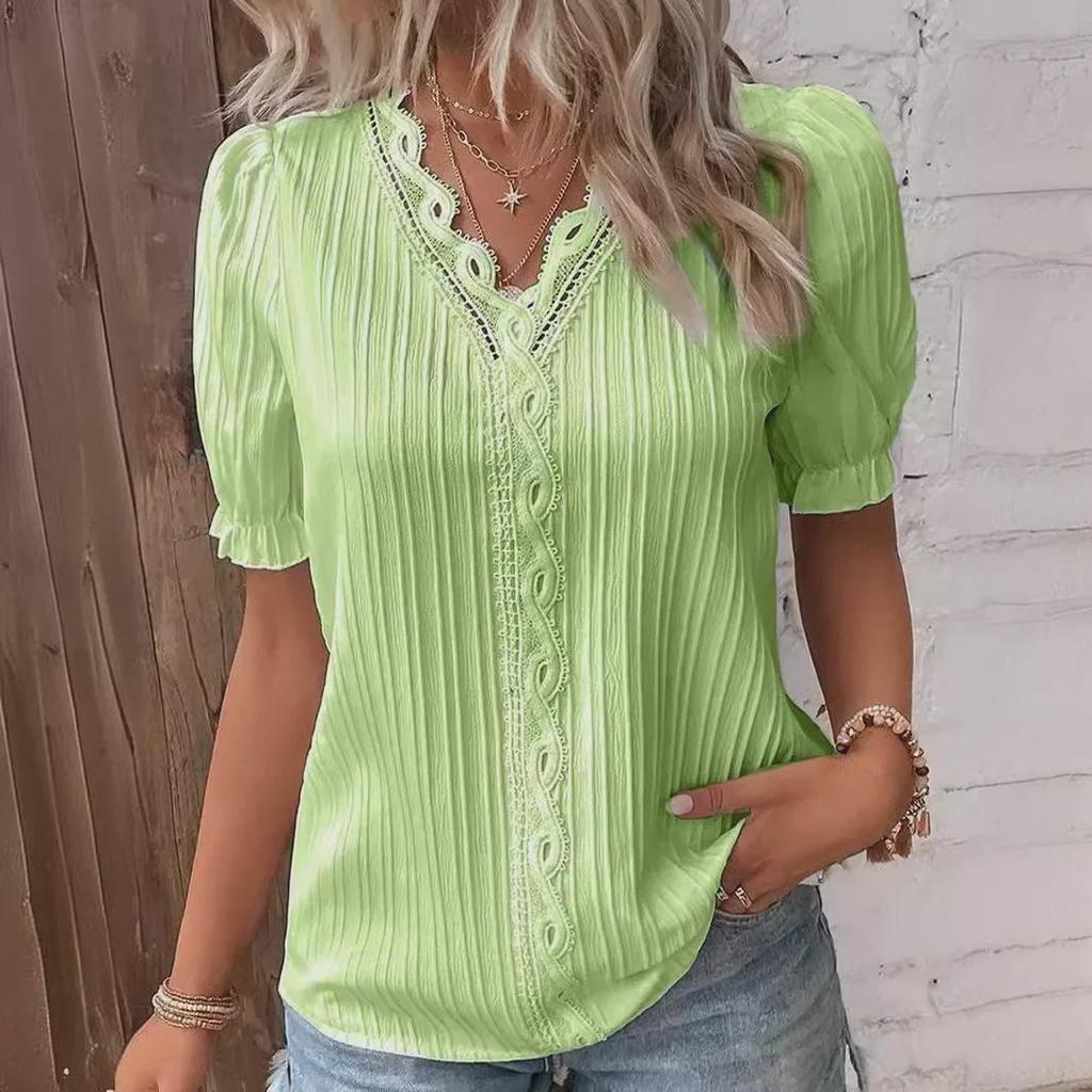 Sommerurlaub Mode Kurzarm Hohl Damen Shirt