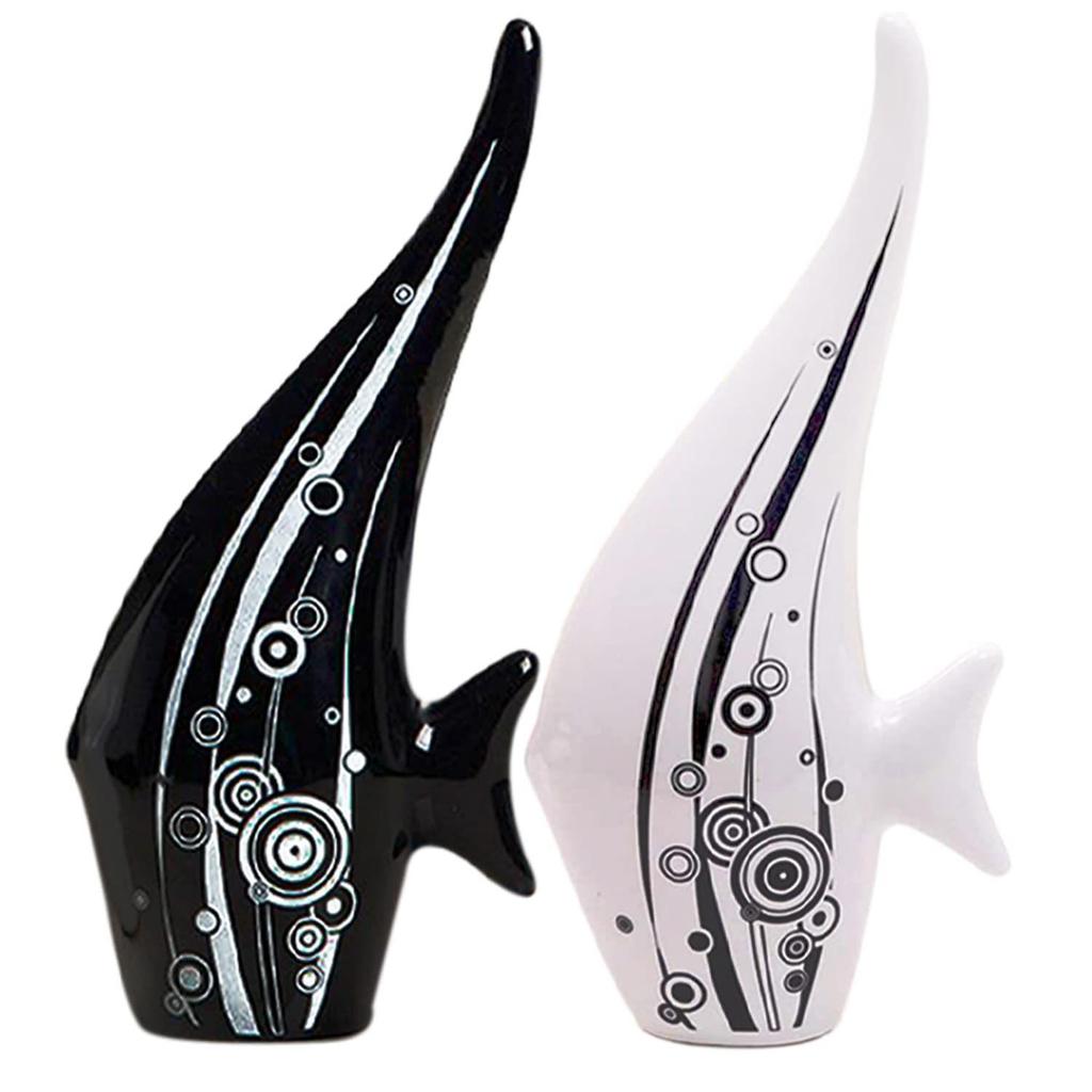 Modern Minimalist Black and White Bubble Fish Art Figure | Beautiful Home Decor- (Set of 2 Pc)