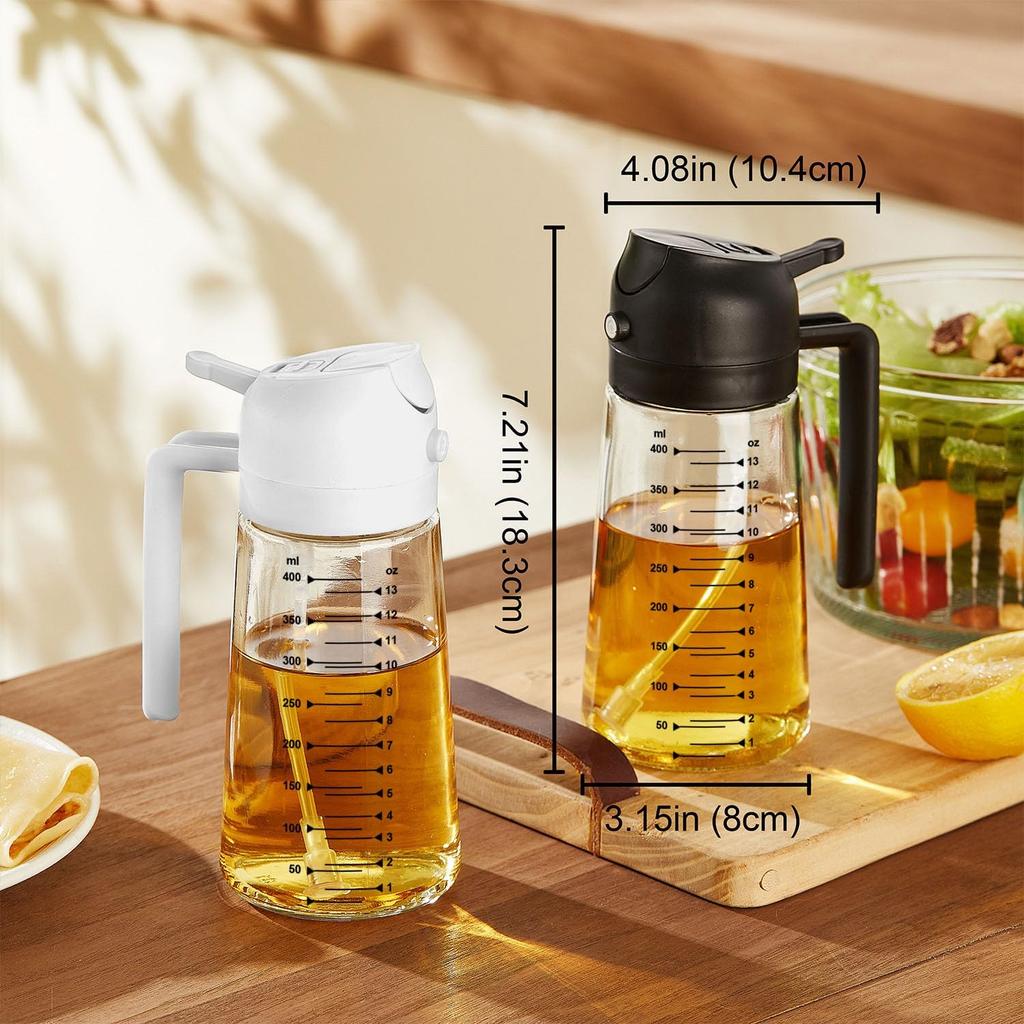 16oz/470ml Glass Olive Oil Sprayer for Cooking - 2 In 1 Olive Oil Dispenser for Kitchen Gadgets, Air Fryer, Salad, and BBQ