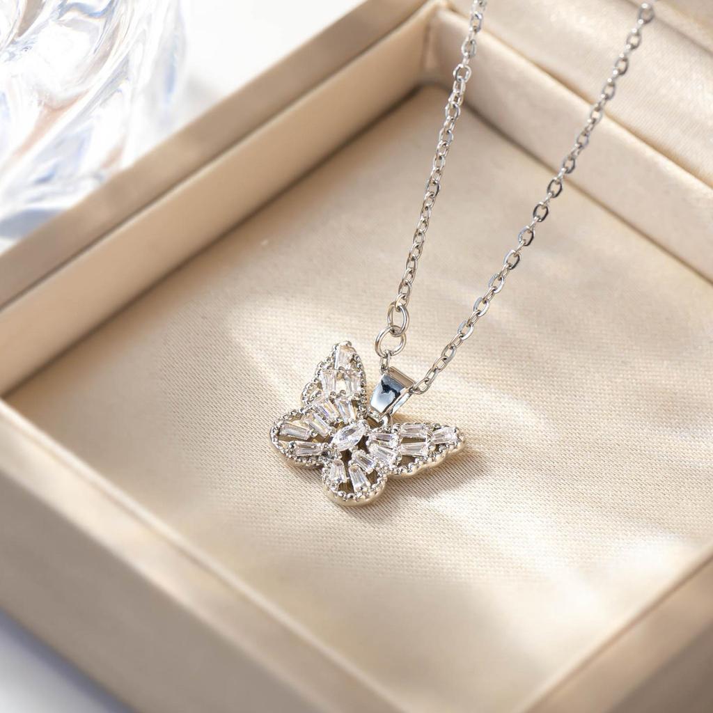 Gold-Plated Crystal Zirconia Butterfly Choker Necklace - Fresh Pastoral Style