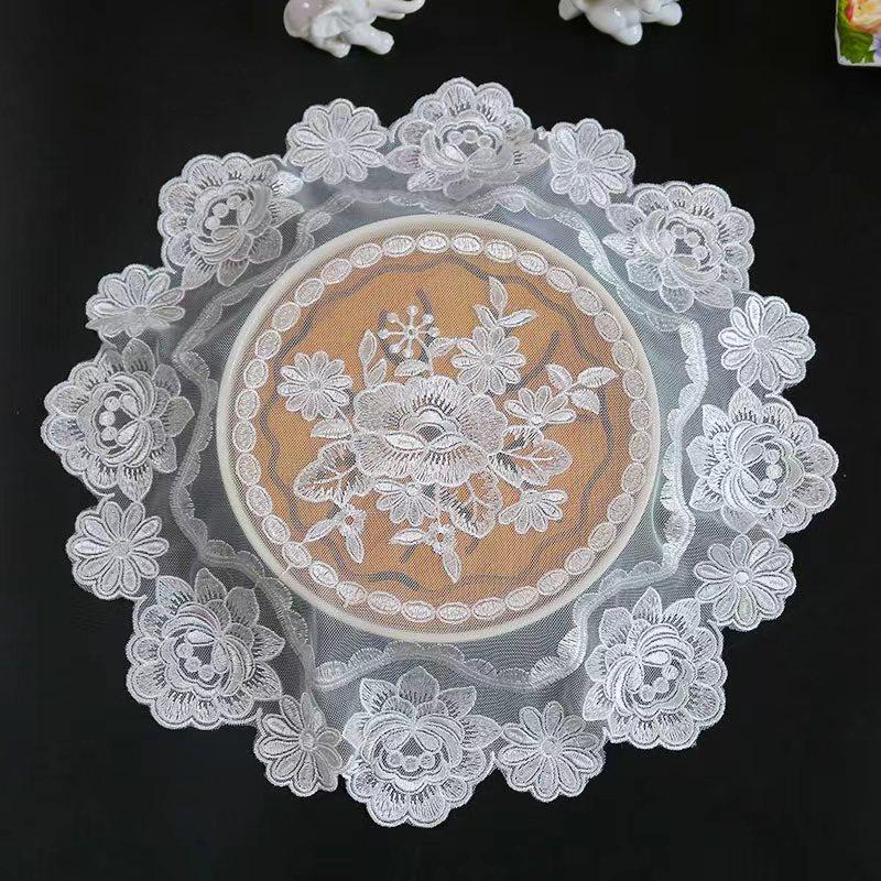 Round white mesh Rose flower Embroidery table cloth cover wedding tablecloth kitchen Christmas Dining Table decoration and accessories for Home