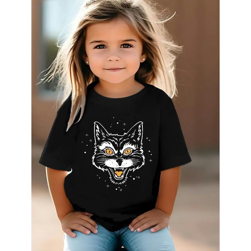 European Sizes Fashionable Vintage Cat Design, Relaxed Short-Sleeve Tee for Girls, Chic And Cozy, Ideal for Spring And Summer Outfits