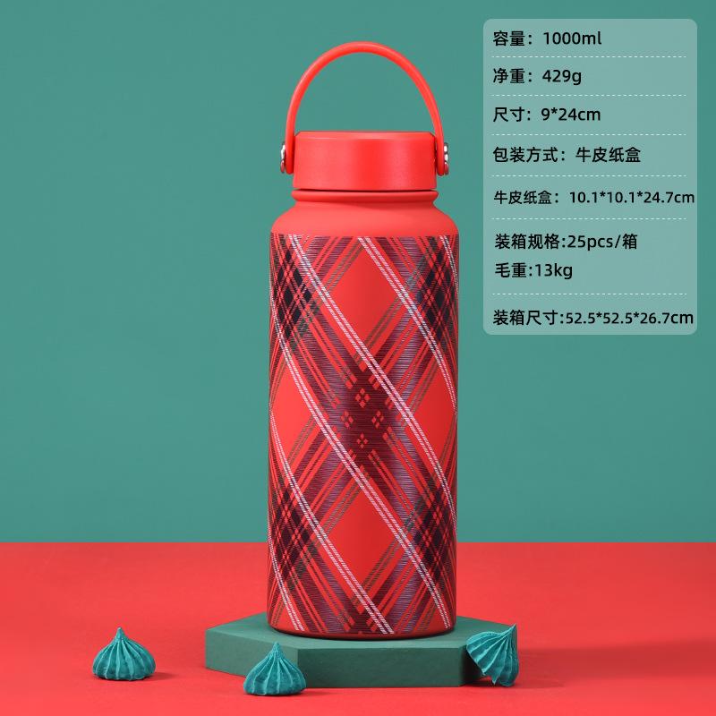 Stainless Steel Thermos Cup, Coffee Cup, Christmas Red Set, Large Capacity Handle Outdoor Sports Water Cup