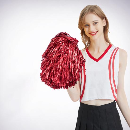 Dance Pompoms Straight Shank Type Fluffy PET Double Pass Cheerleader Hand Flower Ball Decoration for Soccer