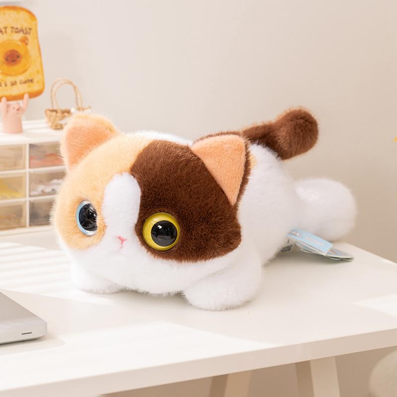 20cm Kawaii Big Eyes Cat Plush Toy Lying Cartoon Animal Black White Siamese Cat Sleeping Companion Gift
