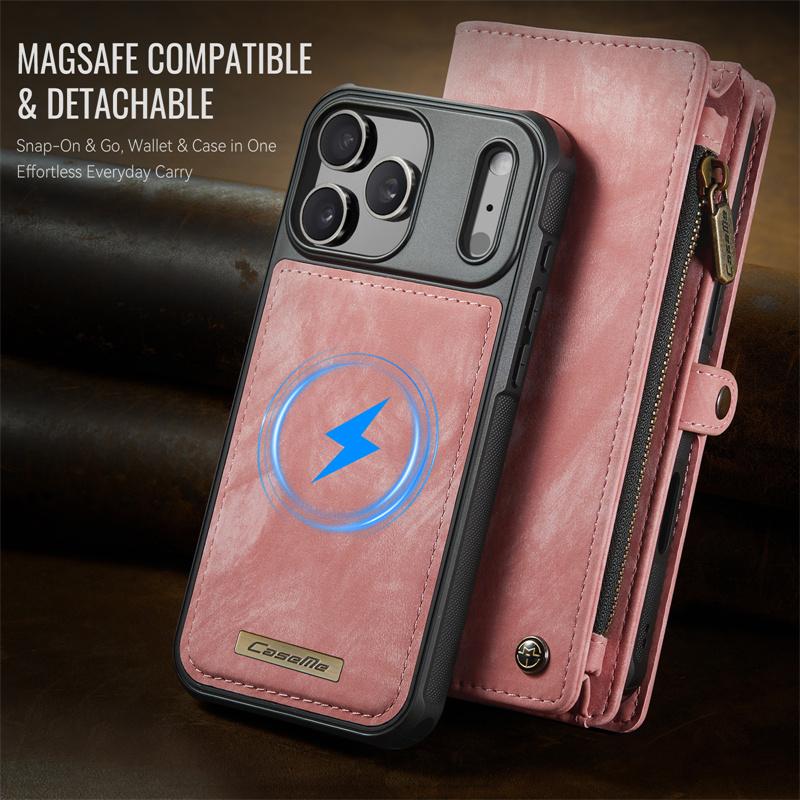 CaseMe Magnetic Flip Leather Phone Case for iPhone 17 Pro Max 17 Air 16 16E 15 Plus 14 13 12 11 XS X XR SE 2022 Zipper Wallet Card Back Cover Coque