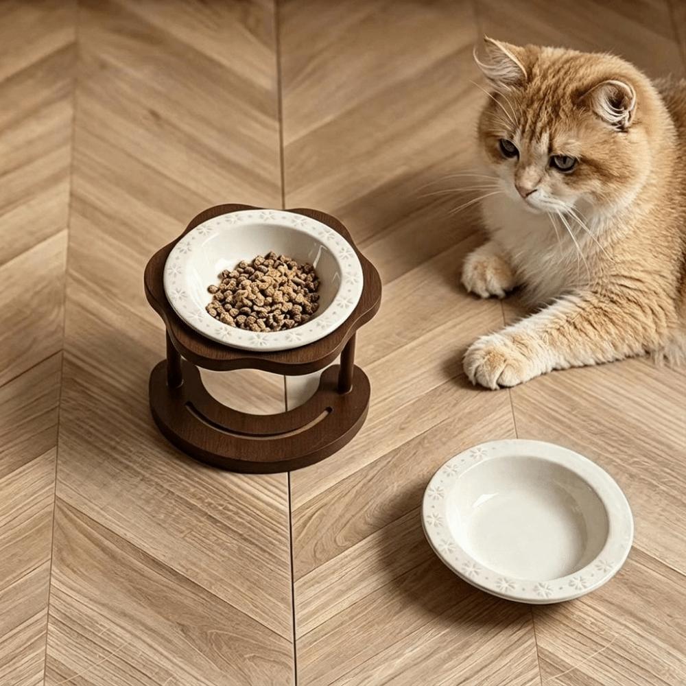 Anti Slip Elevated Cat Water Bowl High Foot Cat Feeding Station Ceramic Cat Bowl Wet Dry Food