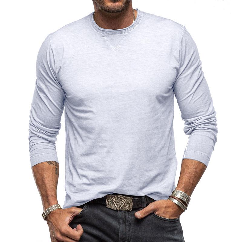 Men S Basic Cotton Round Neck Long Sleeve T Shirt Casual Top S белый