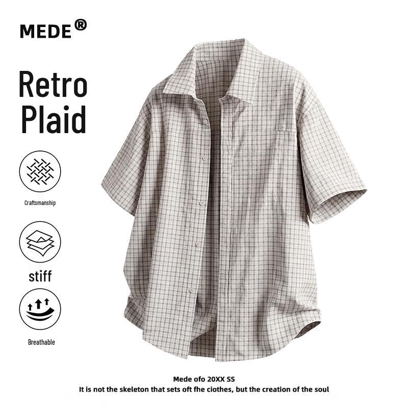 MEDE Men s Casual Plaid Short Sleeve Shirt 2XL
