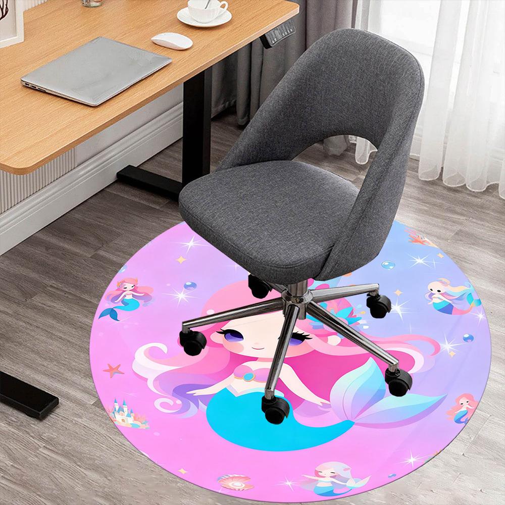 1PC Mermaid Fantasy Round Chair Mat Area Rug - Non-Slip, Floor Mat for Office, Bedroom, and Indoor Decor -Gift D1127264