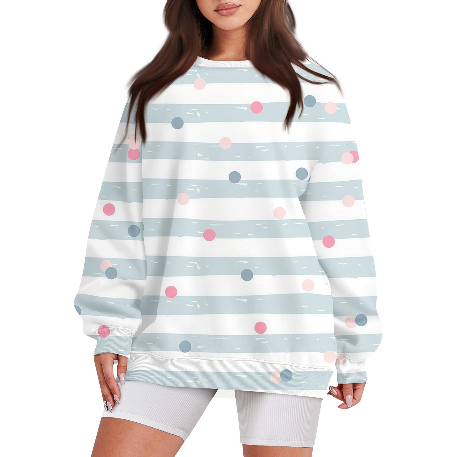 

Женский повседневный свободный свитер с круглым вырезом и длинными рукавами с принтом и карманом XL небесно-голубой