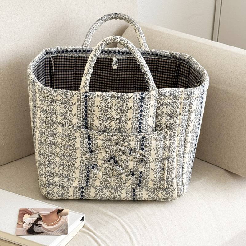 Floral Fabric Storage Basket With Foldable Handle For Home Organization And Gift Use