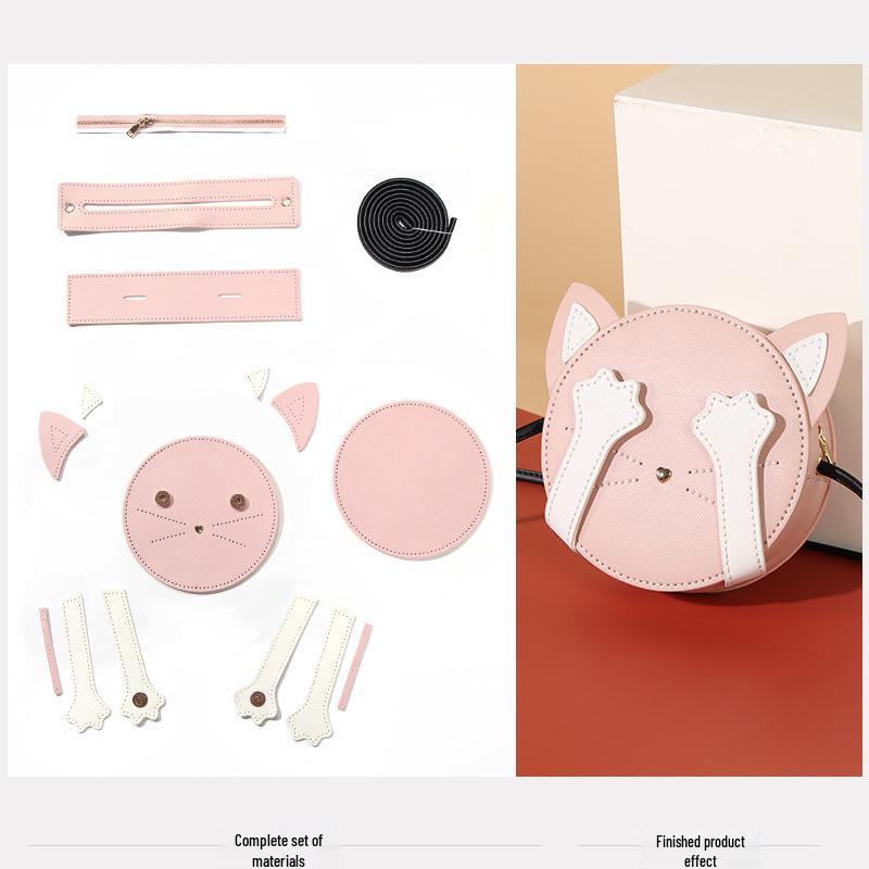 

Korean Style Knitting Kit: DIY Crossbody Bag - Cute Student Fashion with Kitten Design розовый