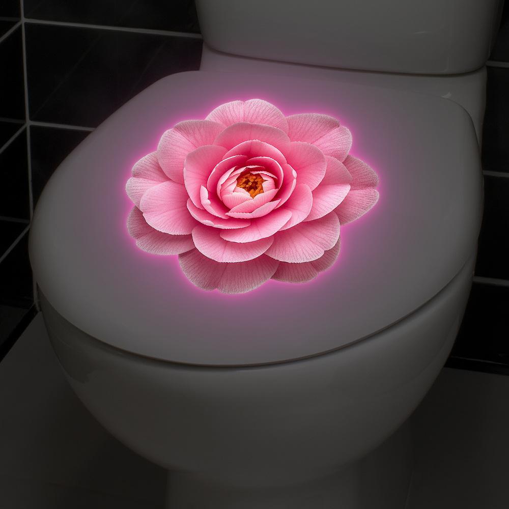 Adesivo de Camélia Rosa Luminoso para Vaso Sanitário, Adesivo Decorativo Impermeável para Banheiro, Adesivo Fluorescente