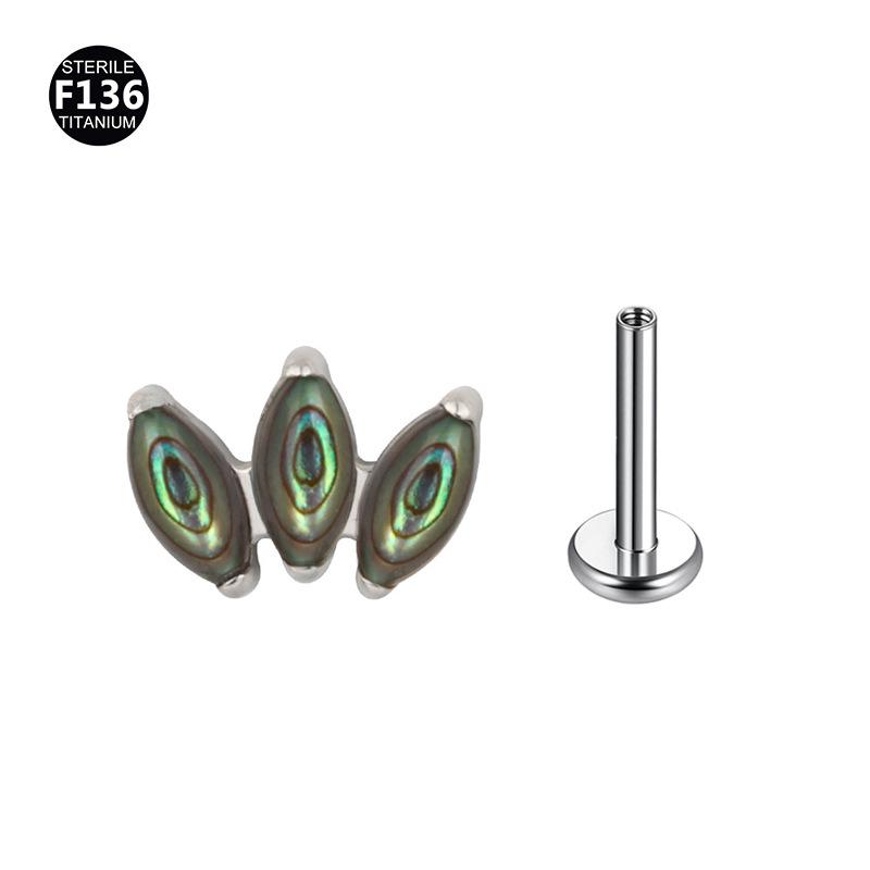 F136 Titanium Marquise Agate Piercing Jewelry, 1.0/1.2 Gauge - Lip Ring & Ear Cartilage Stud.