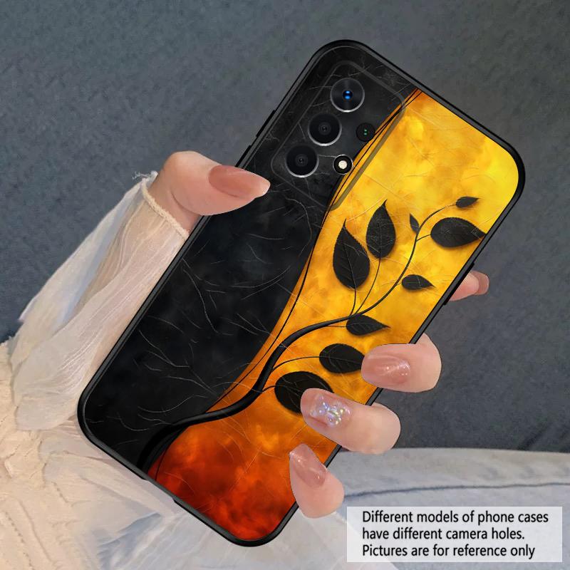 Black Leaf Image For Samsung A03 Core A 04 05 06 12 14 15 16 22 23 Galaxy A25 26 4G 34 35 52 53 56 71 73 90 5G Soft Phone Case