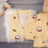 Summer New Cloud Cotton Short-sleeved Shorts Pajamas Female Sweet Cute Yellow and White Plaid Kt Cat Loungewear Can Be Worn Outside