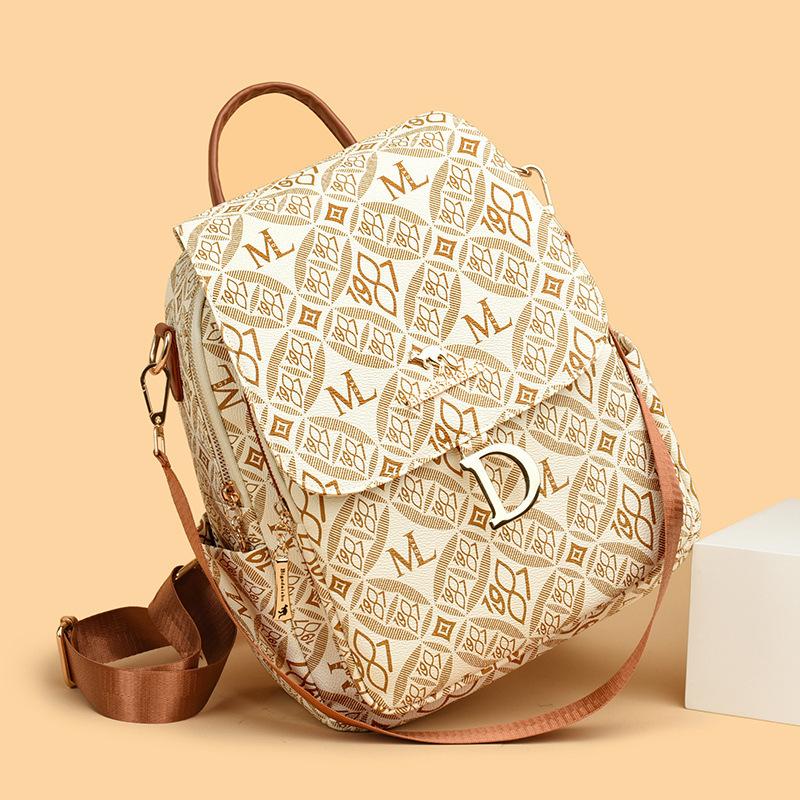 Schoolbag Printed Backpack Women's New Retro Trend Multi-functional Dual-purpose Casual Backpack Simple Large-capacity Travel Bag
