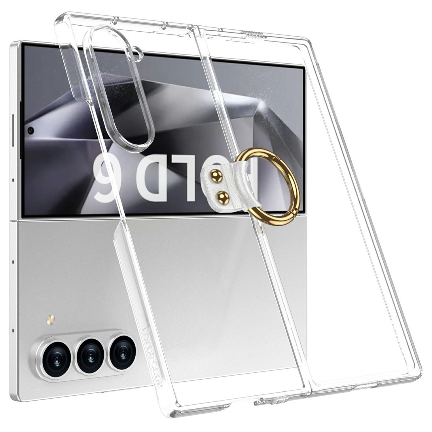 

GKK For Samsung Galaxy Z Fold6 5G Clear Case Electroplated Ring Kickstand Hard PC Phone Cover with Screen Film Transparent
