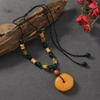 Imitation old beeswax necklace, safety buckle pendant, collarbone chain, women's retro long sweater chain pendant, men's accessories.