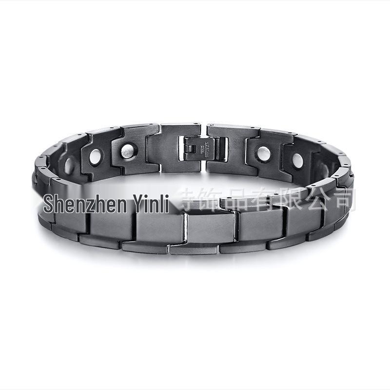 Schwarz-Gold Edelstahl Magnetisches Armband mit Germanium und Negativ-Ionen Uhrenarmband