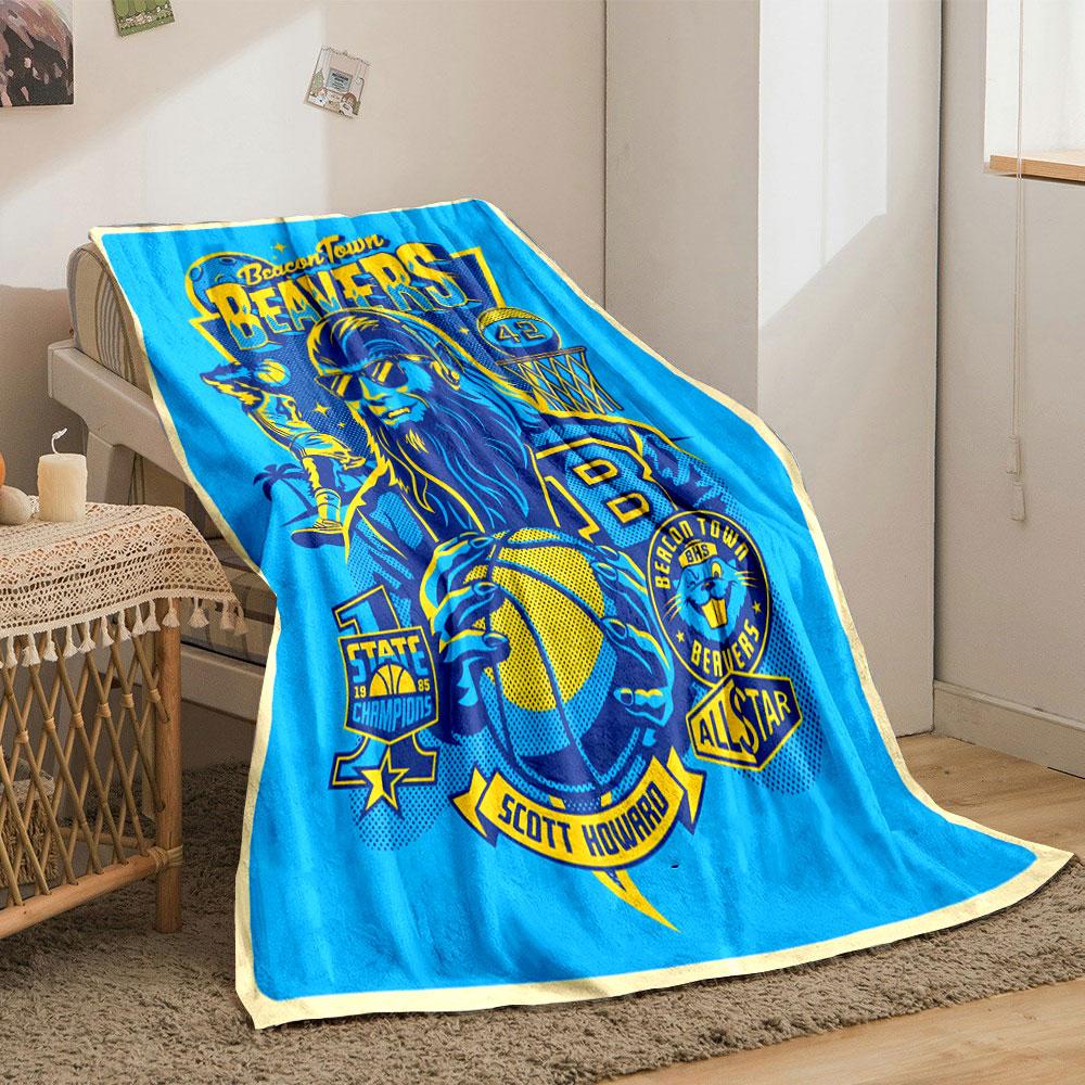 Timeless Teen Wolf Beacon Beavers Poster Blue Throw Blanket, Hygge Style Blanket for Cozy Evenings, Soft Knit Throw for Bed and Sofa