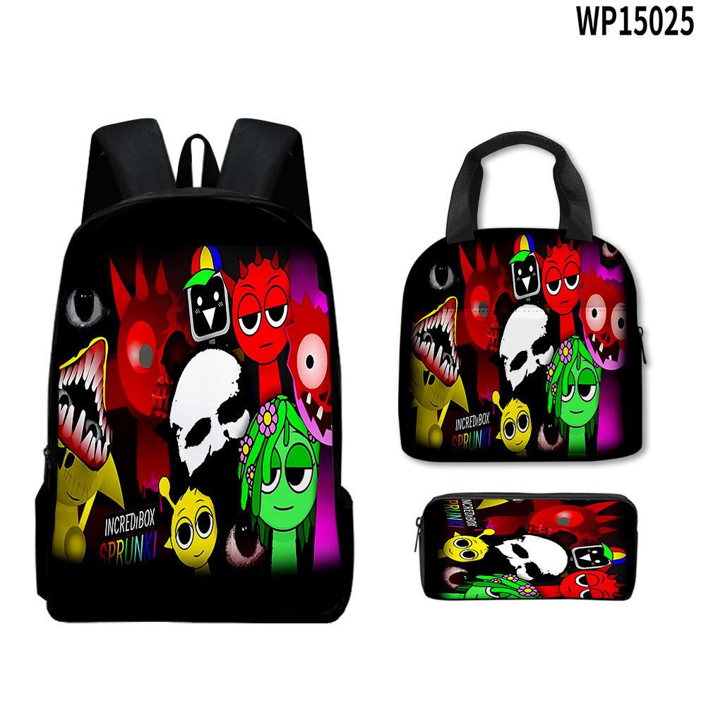 3d Game Sprunki Backpack With Waterproof Lunch Bag And Pencil Case School For