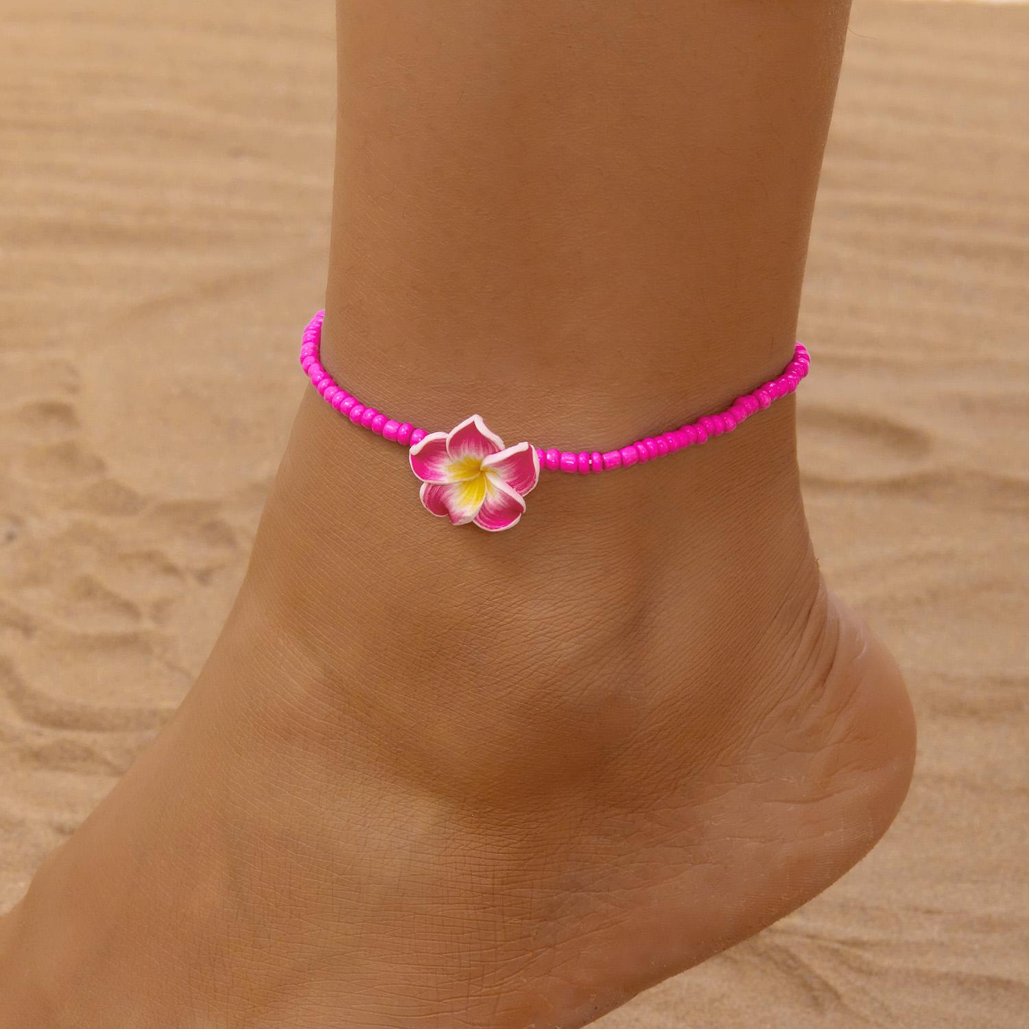 

Bohemian Sweet Colorful Flowers Anklet for Women Vintage Polymer Clay Flower Rice Beads Anklets Bracelets Foot Charm Jewelry
