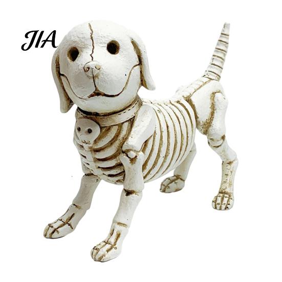 Durable Synthetic Resin Crafts Skull Puppy Figurine, Halloween Retro Skeleton Dog Statue, Personalized Gift Ideas Gothic Desktop Ornament for Bars And