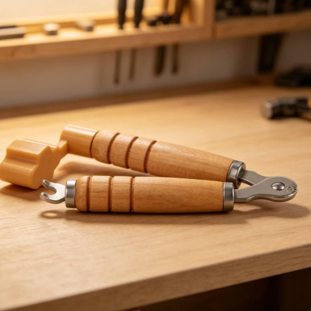 Guitar String Changing Tool Wood Handle Winder Cutter Grooved Grip Bridge Pin Puller