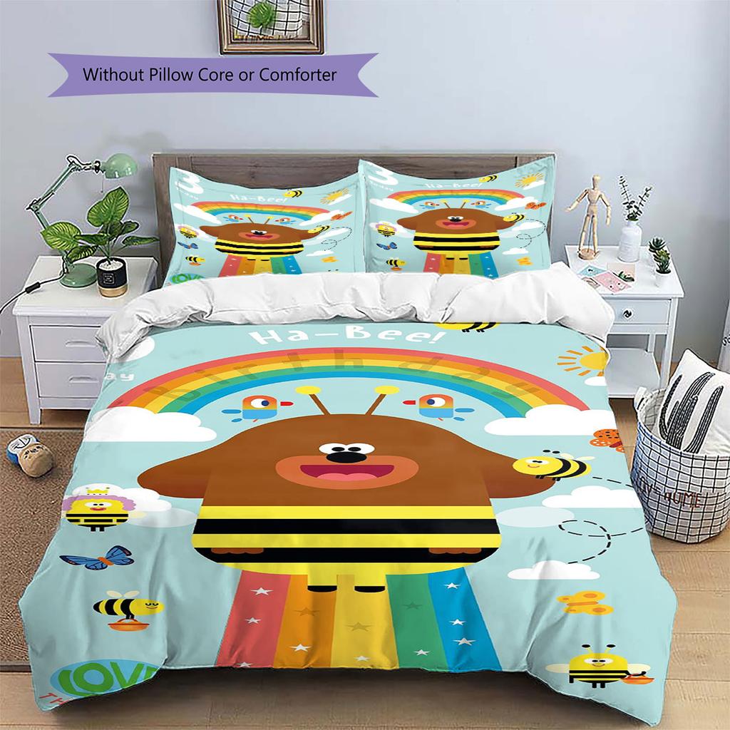 Biancheria da letto con motivo Hey Duggee, Set piumone Copripiumino Federa Regalo di compleanno per la casa(1 * copripiumino + 2 * federa, senza nucleo)