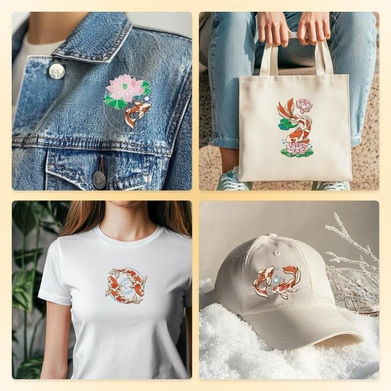 A4 Koi Fish Airplane Ball Suit Pattern Embroidery Stabilizer - Self-Adhesive Water-Soluble Nonwoven Fabric for Easy Stitching