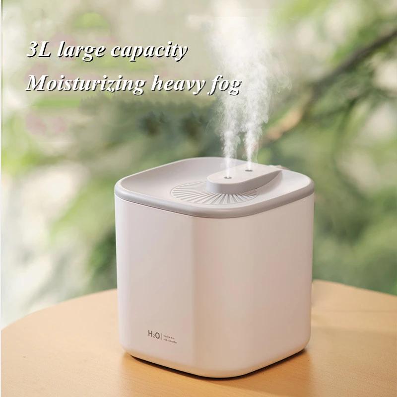Umidificador de ar ultrassônico de grande capacidade de 3000 ml com dois bicos e difusor de óleos essenciais USB com luz LED