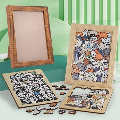 45660 Sets Holz Katze Puzzlebrett mit Rahmen 3D Unregelmäßig Kätzchen Hund Panda Haus Affenkönig