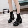 Platform Women Ankle Boots Leather Fashion High Heels Shoes  Trend Designer Classic Chunky New Pumps Goth Winter Botas Mujer