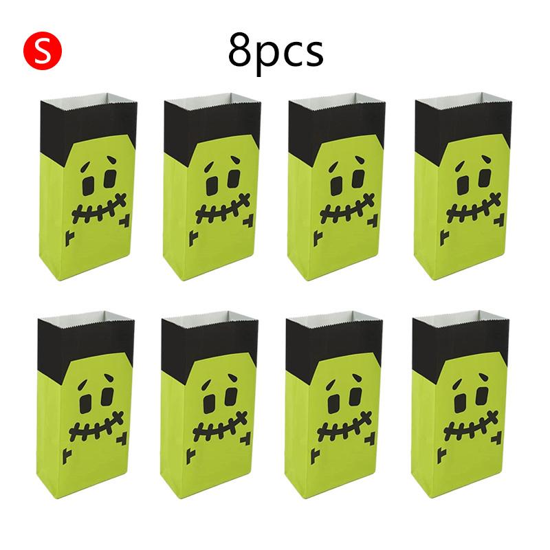 8pcs Halloween Flat Mouth Kraft Paper Bag Cute Cartoon Pattern Pumpkin Skull Spider Web Party Gathering Candy Storage Bag TMZ