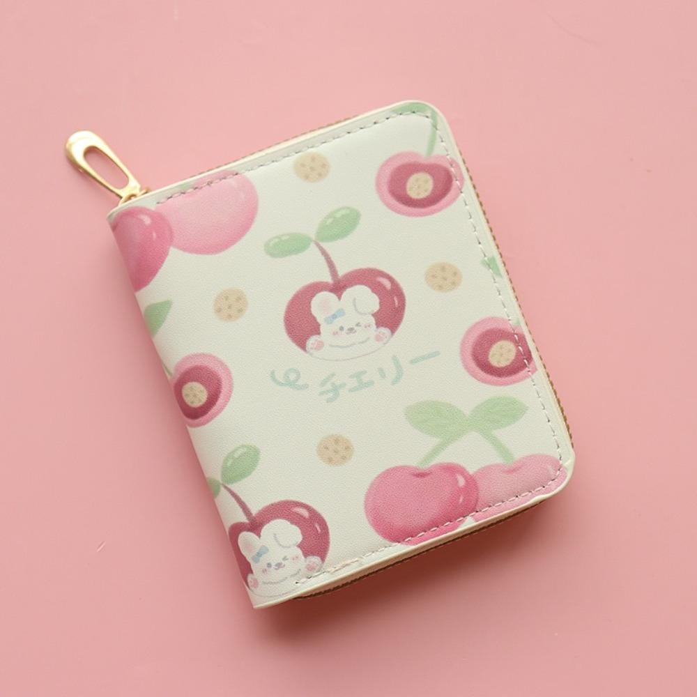 

Fruit Print Short Chain Wallet Cute Design Large Capacity Bank Card Holder Fresh Style Strawberry Pattern Female Student Wallet