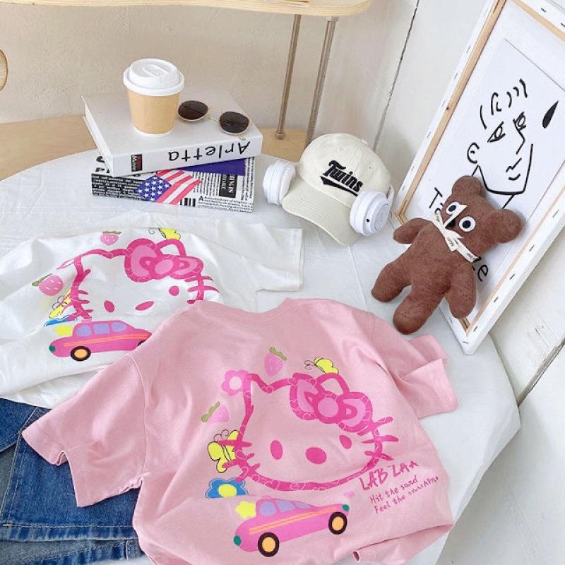 Girls Cotton Short Sleeve T Shirt Summer Cartoon Print Top For Kids Baby Toddler Comfortable Casual Tee