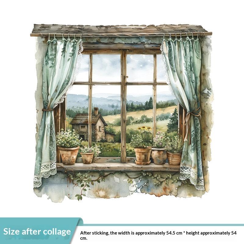 1Pc Window Scenery Print Pvc Flat 2D Self Adhesive Simulation Wall Stickers Living Room Wall Art Decor