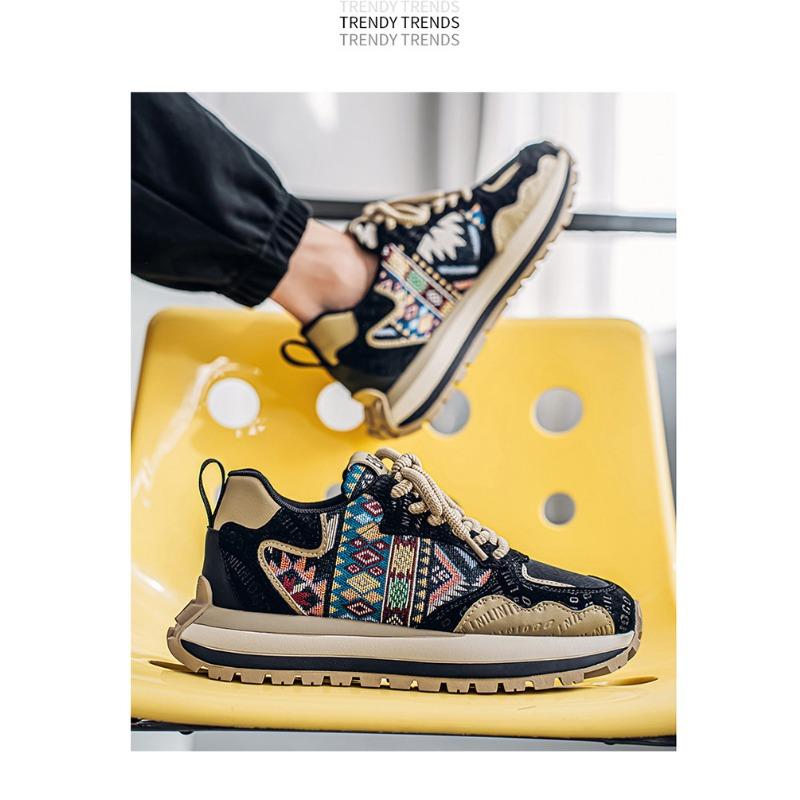 Mens Fashion Printed Embroidered Thick Sole Height Increasing Casual Sports Shoes