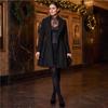 Women's Fall Winter Long Wool Pleated Coat with One Button Closure Outerwear