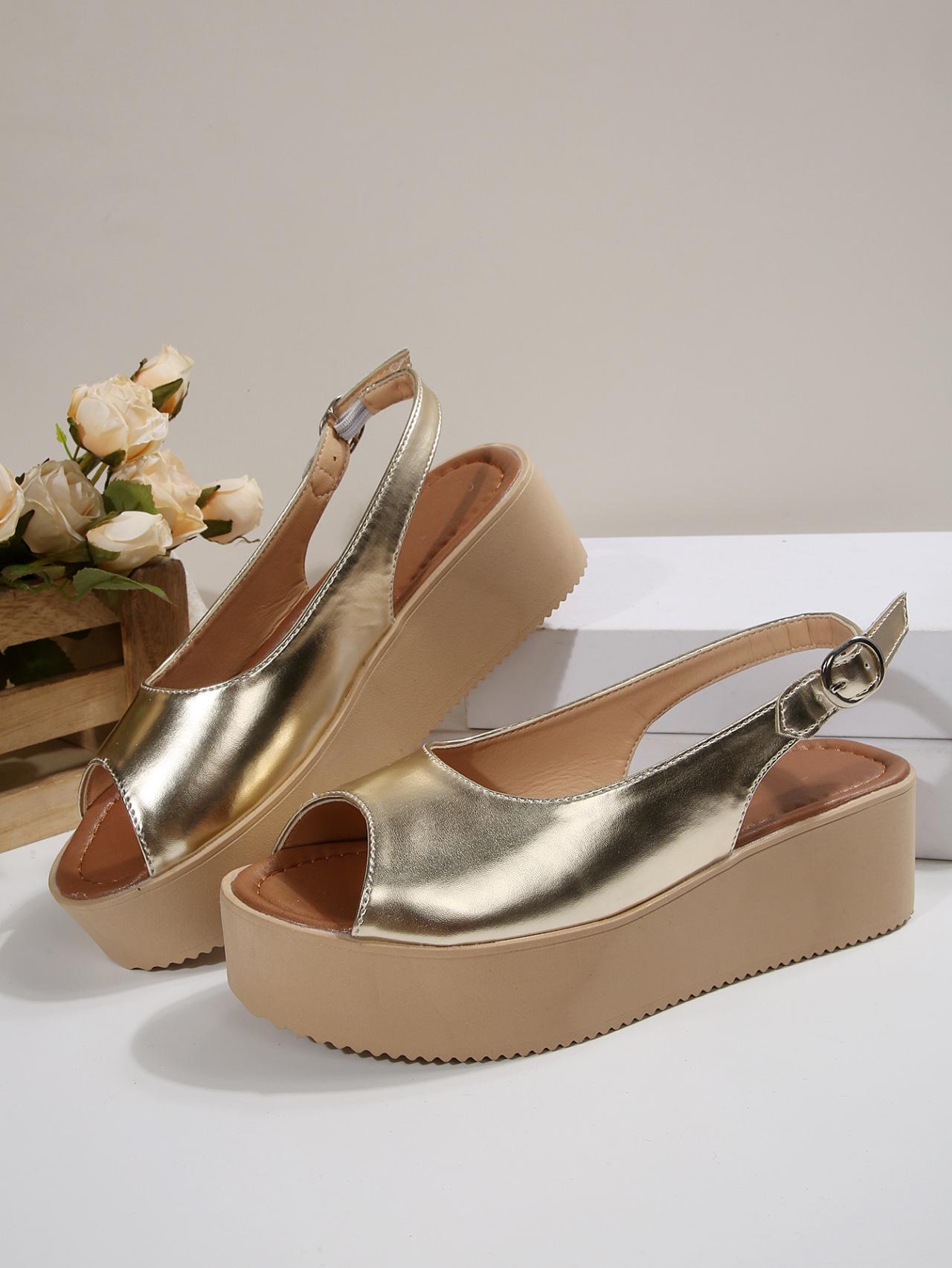 

Fashion Fashion Peep Toe Platform Sandals for Women 2025 Summer Thick Bottom Beach Shoes Woman Gold Buckle Strap Wedge Sandalias Mujer 36 золотой