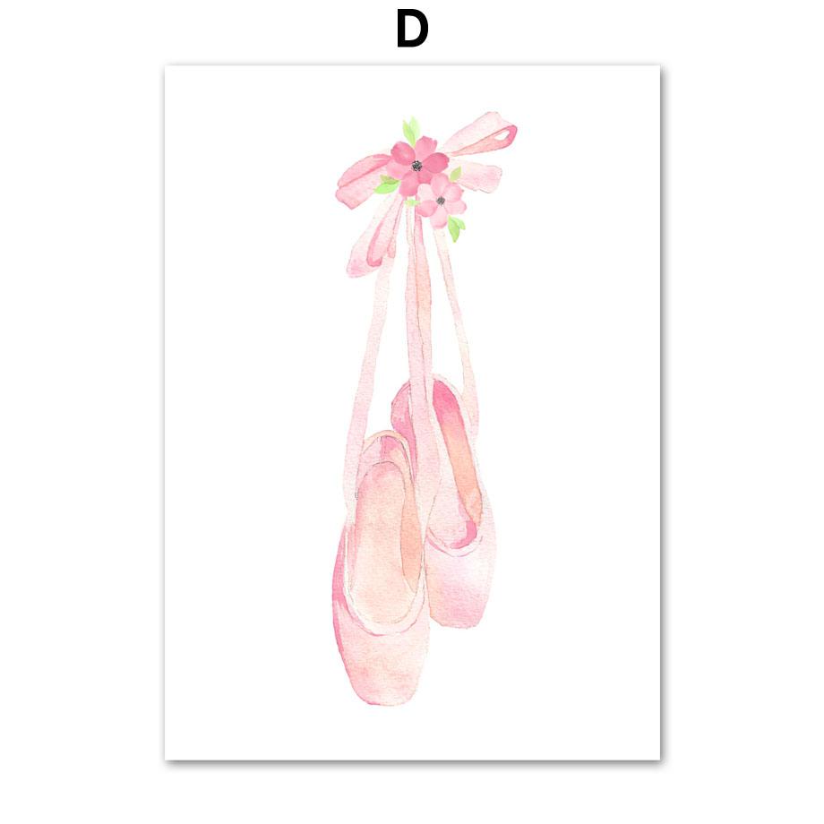 Pink Girl Bowknot Ballet Shoes Name Custom Nursery Wall Art Canvas Painting Posters And Prints Pictures For Baby Kids Room Decor
