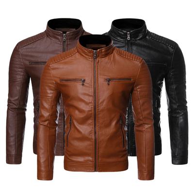 Men Causal Vintage Leather Jacket Coat Men Spring Outfit Design Motor Biker Pocket Pu Leather Jacket Men