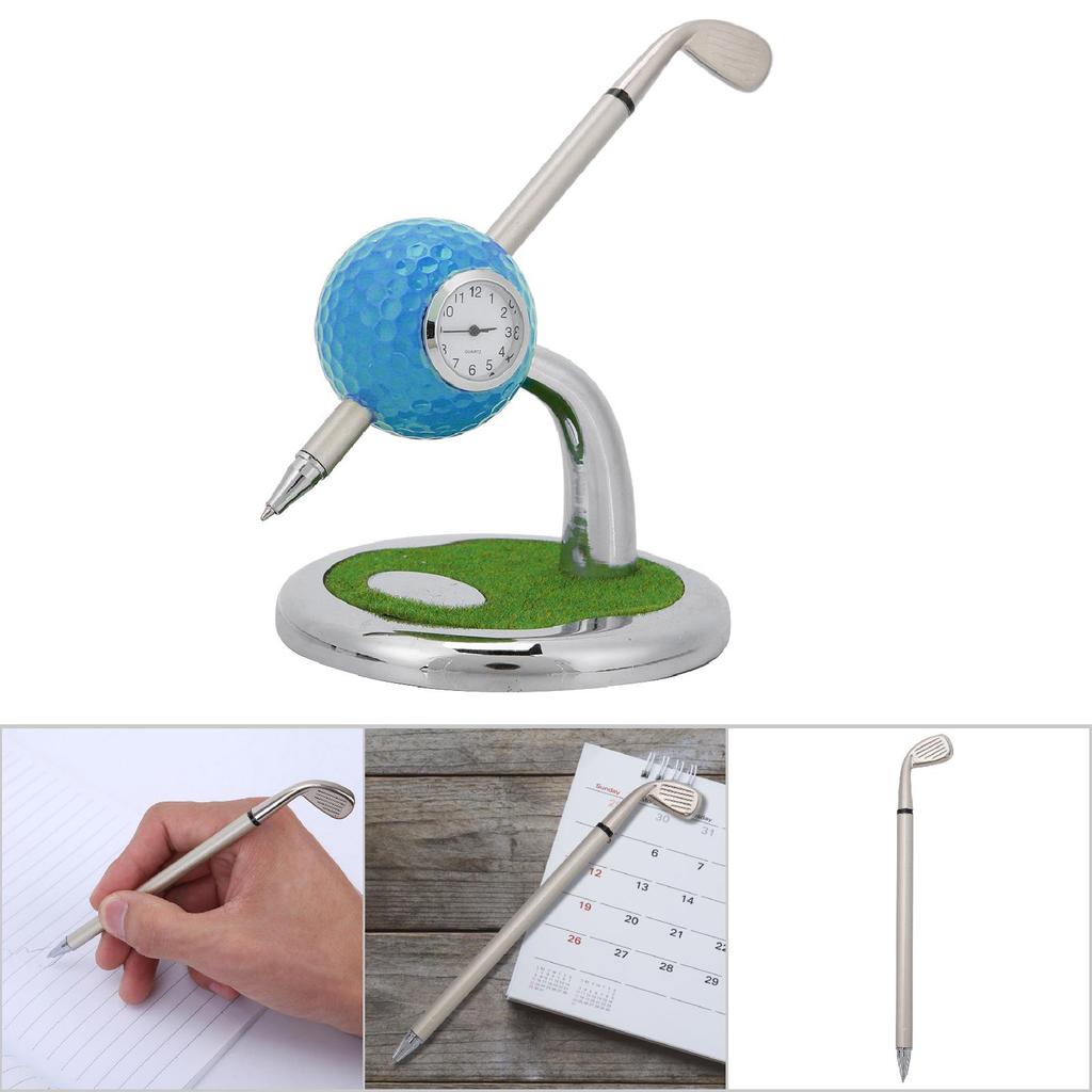 Soporte de Escritorio Portaplumas con Forma de Bola de Golf con un Bolígrafo y un Reloj Decoración de Escritorio Regalo de Golf(azul)