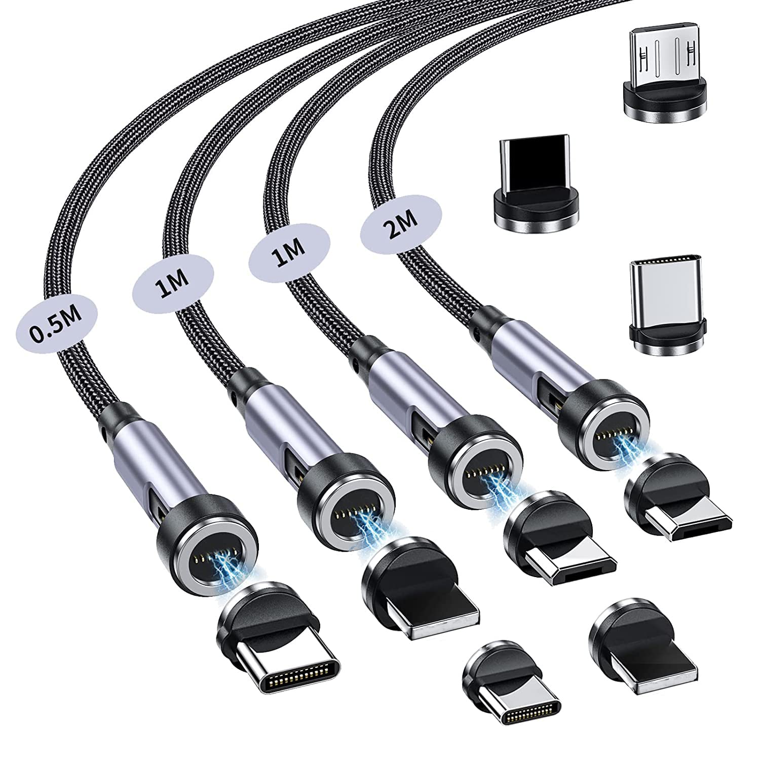 

HYDOOD Magnetic Charging 3A Fast Charging for Phone to Charging Charging Cord Connectors 4 1M 1M 2M Magnetic Lighting for Pad Phone Cable, 7-Pin, +