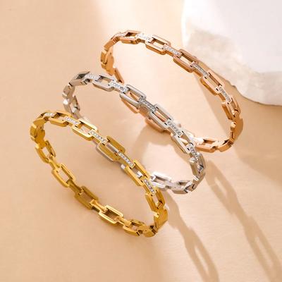 Women's Simple Versatile Stainless Steel Bracelet with Hollow Inlaid Zircon Stainless Steel Fashion Charm Niche Design for Gift