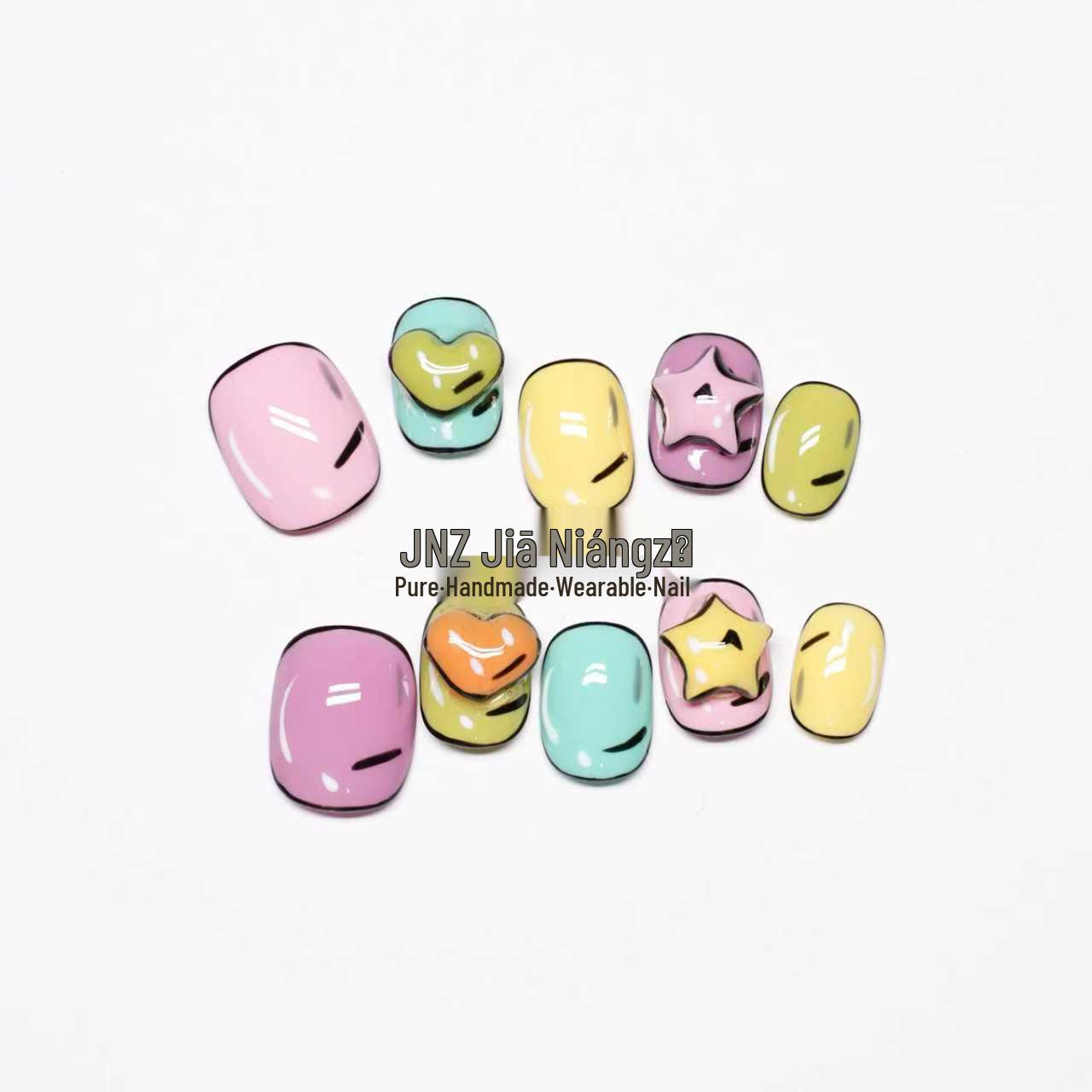 

Jia Niangzi 3D Love Heart Spring/Summer Handmade Short Nails 10 pieces M (includes tool kit)