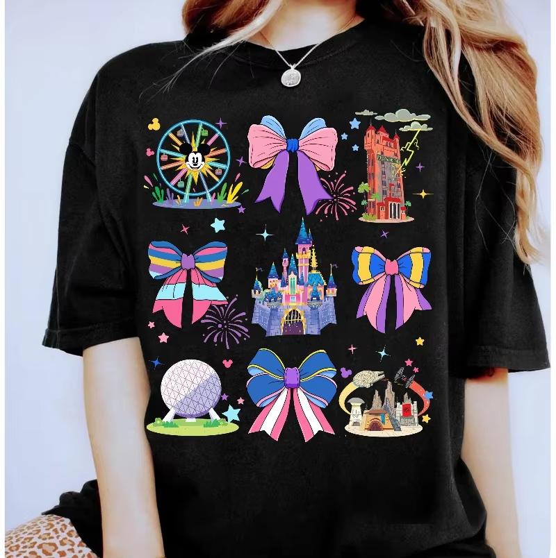 Women Unisex Epcot Coquette Bows Watercolor land 70th Anniversary TShirt S