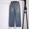 Plus Size Women's High Waist Slimming Denim Pants - Casual Loose Fit 